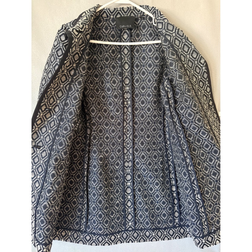Carlisle Black Cream Geometric Diamond Jacquard Knit Coat Jacket Sz 4 - Picture 4 of 8